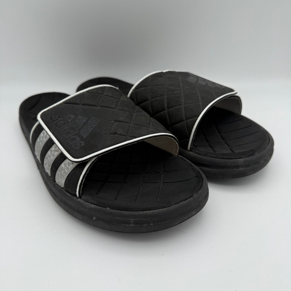 Men's Adidas Black Metallic Silver Zeitfrei Slide UF (UltraFoam+) Slip-On Size 9 - Picture 2 of 9